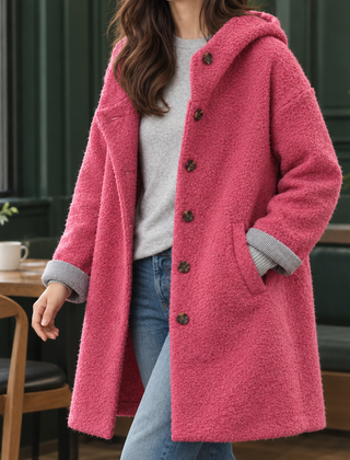 Antonia-Sage Hooded Women's Coat - Rose Red