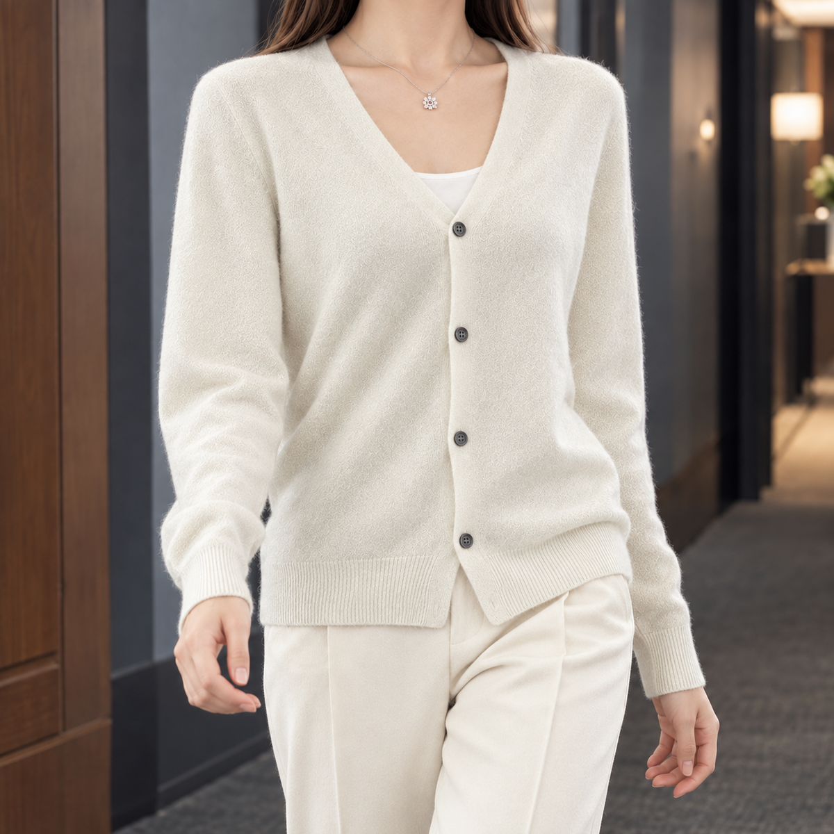 Zelie-Faye V-Neck Women's Cardigan - White