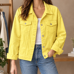 Women’s Cotton-Blend Four-Pocket Denim Jacket in Yellow