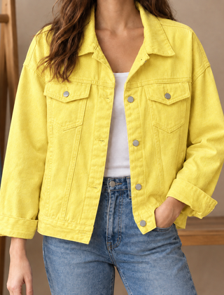 Women’s Cotton-Blend Four-Pocket Denim Jacket in Yellow