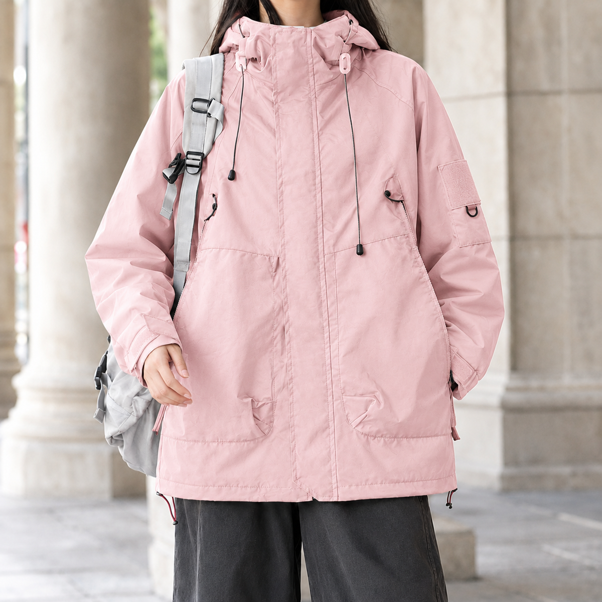 Women’s Cotton-Blend Hooded Four-Pocket Jacket in Light Pink