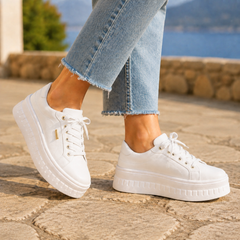 Women’s Lace-Up Chunky Platform Trainers in White