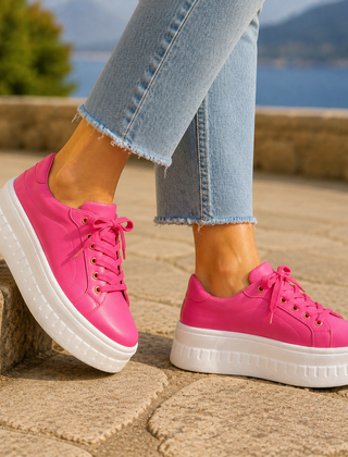 Women’s Lace-Up Chunky Platform Trainers in Pink