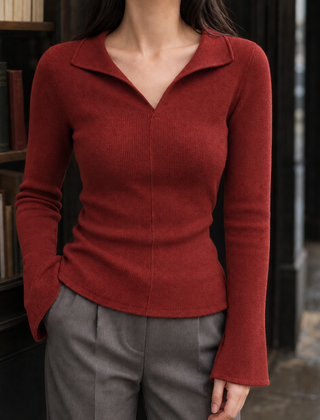 Women's Isabelle-Jade Collared Knit Top Jumper - Red