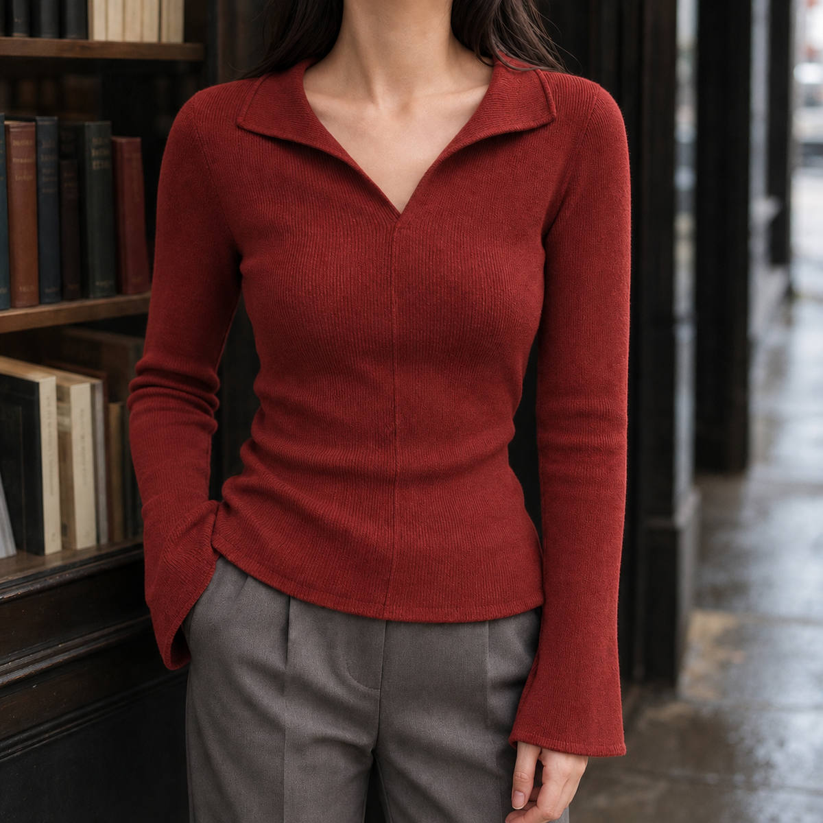 Women's Isabelle-Jade Collared Knit Top Jumper - Red