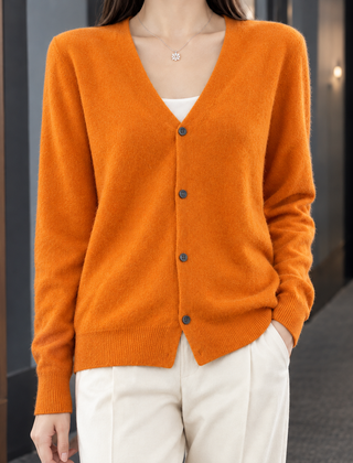 Zelie-Faye V-Neck Women's Cardigan - Orange