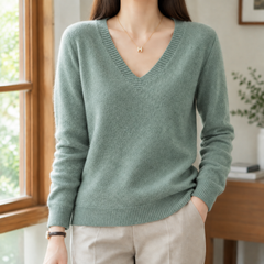 Evadne V Neck Women's Sweater - Grass Green