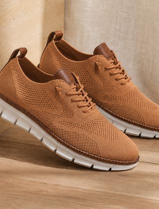 Women’s Knit Elastic-Lace Everyday Trainers in Caramel