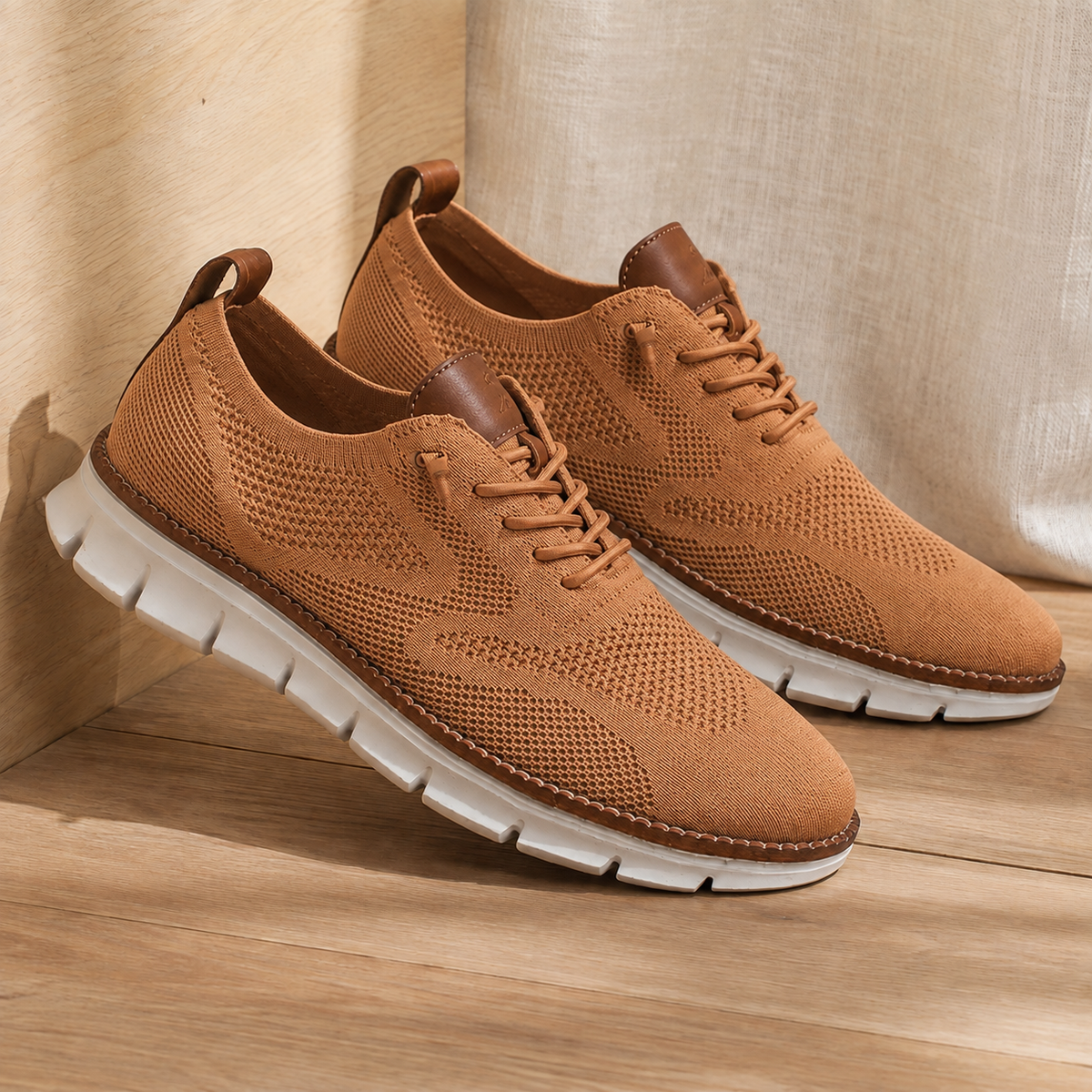 Women’s Knit Elastic-Lace Everyday Trainers in Caramel