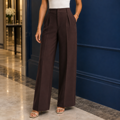 Women’s High-Waisted Fluid Wide-Leg Tailored Trousers in Brown