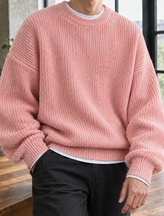 Knox Ribbed Men's Sweater - Pink
