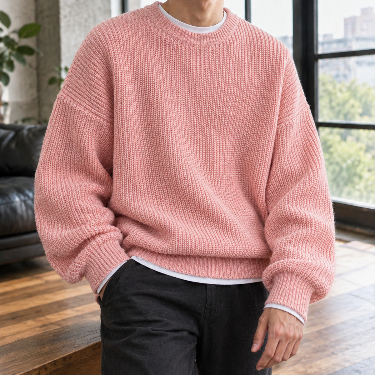 Knox Ribbed Men's Sweater - Pink
