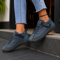 Women’s Strap-Fastening Elastic-Lace Casual Trainers in Dark Blue