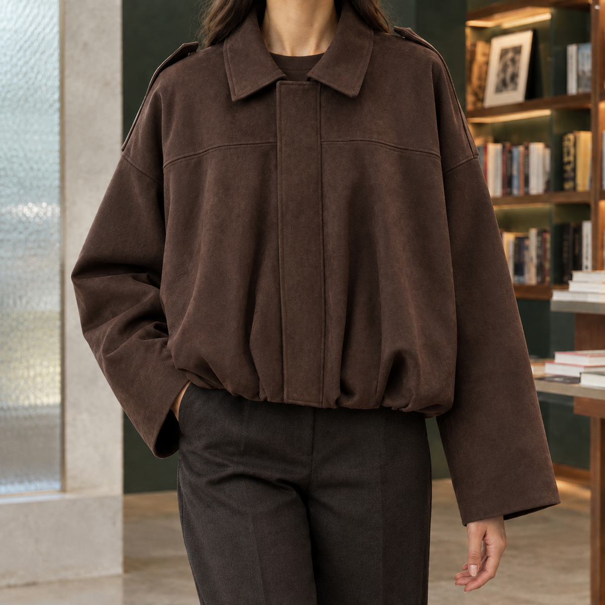 Jocasta-Skye Suede Bomber Women's Jacket - Brown