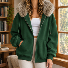 Ardith Plush Trim Women's Hoodie - Dark Green