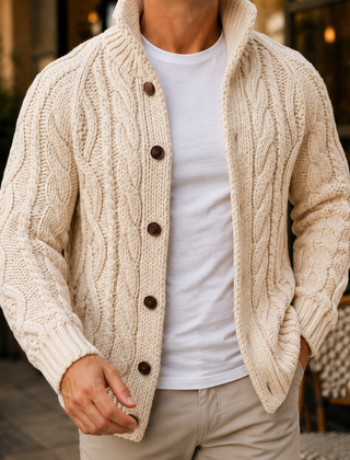 Caius Cable Knit Men's Sweater - Beige