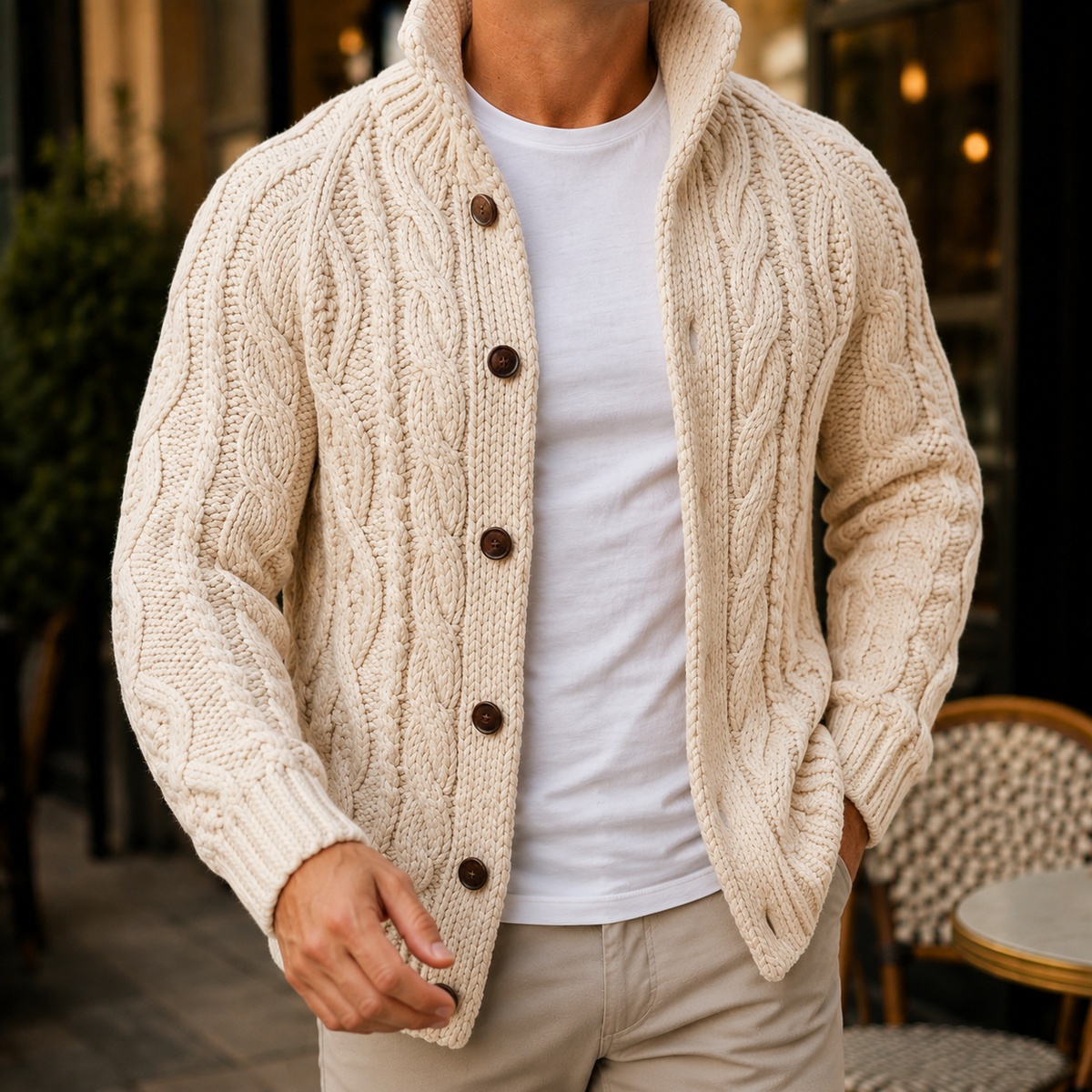 Caius Cable Knit Men's Sweater - Beige