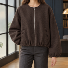 Ophelia-June Balloon Sleeve Women's Jacket - Brown
