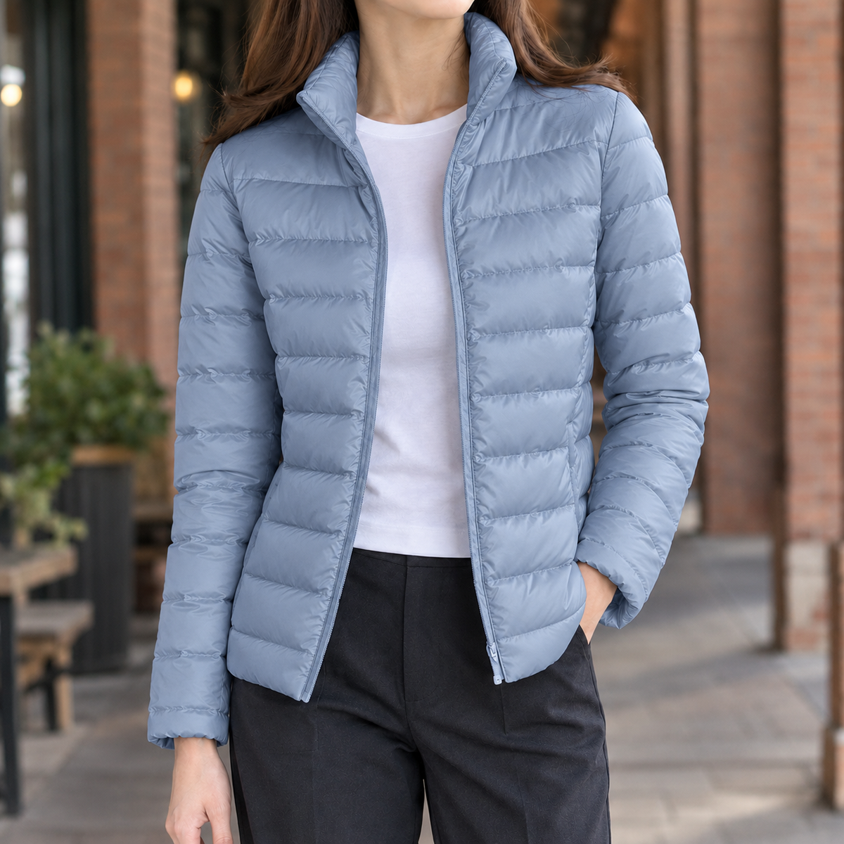 Sibylla Soft Knit Women's Puffer Jacket - Haze Blue