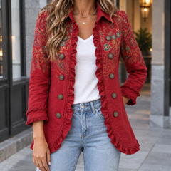 Jemima-Grace Ruffle Women's Jacket - Red