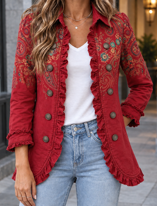 Jemima-Grace Ruffle Women's Jacket - Red
