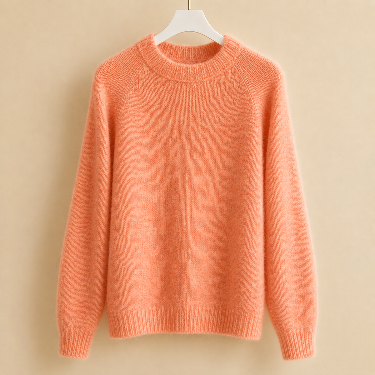 Women’s Brushed Raglan Crew-Neck Jumper in Coral Orange