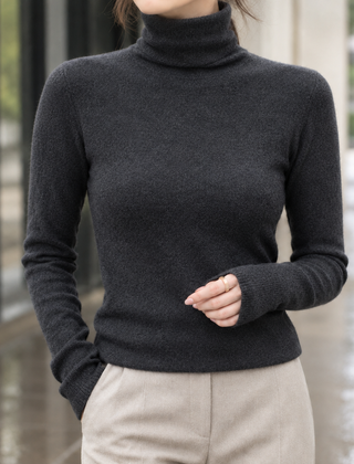 Women's Apolline-Sage Slim Fit Turtleneck Jumper - Dark Grey