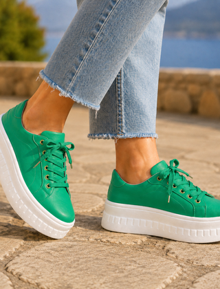 Women’s Lace-Up Chunky Platform Trainers in Green