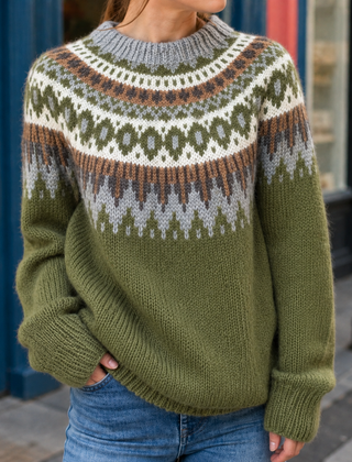 Women’s Fair Isle Yoke Knit Jumper in Green