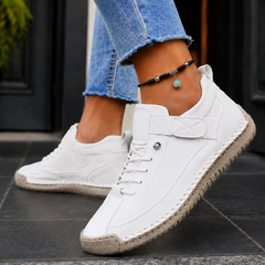 Women’s Strap-Fastening Elastic-Lace Casual Trainers in White