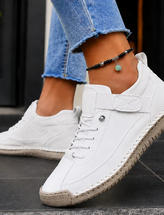 Women’s Strap-Fastening Elastic-Lace Casual Trainers in White