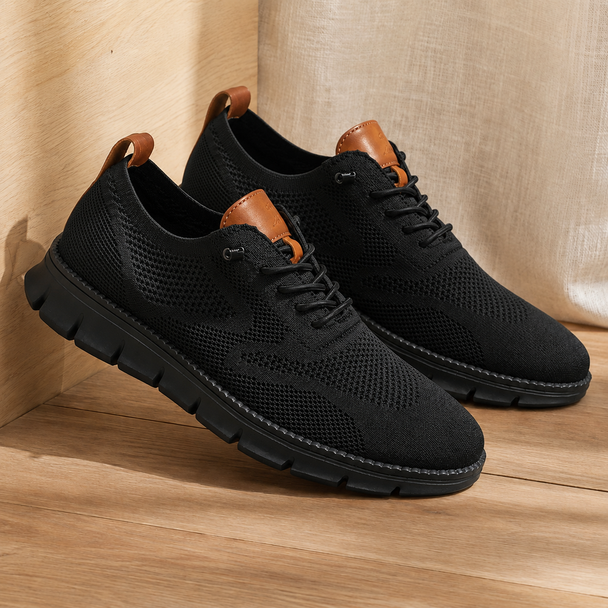 Women’s Knit Elastic-Lace Everyday Trainers in Double Black
