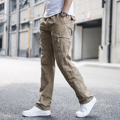 Men’s Stretch Cargo Trousers with Elastic Waist in Khaki