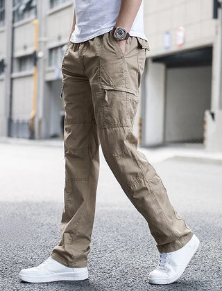 Men’s Stretch Cargo Trousers with Elastic Waist in Khaki