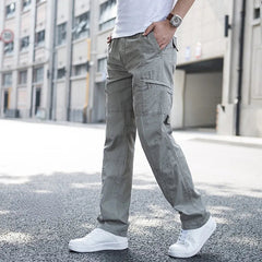 Men’s Stretch Cargo Trousers with Elastic Waist in Grey