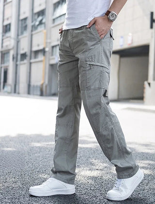Men’s Stretch Cargo Trousers with Elastic Waist in Grey