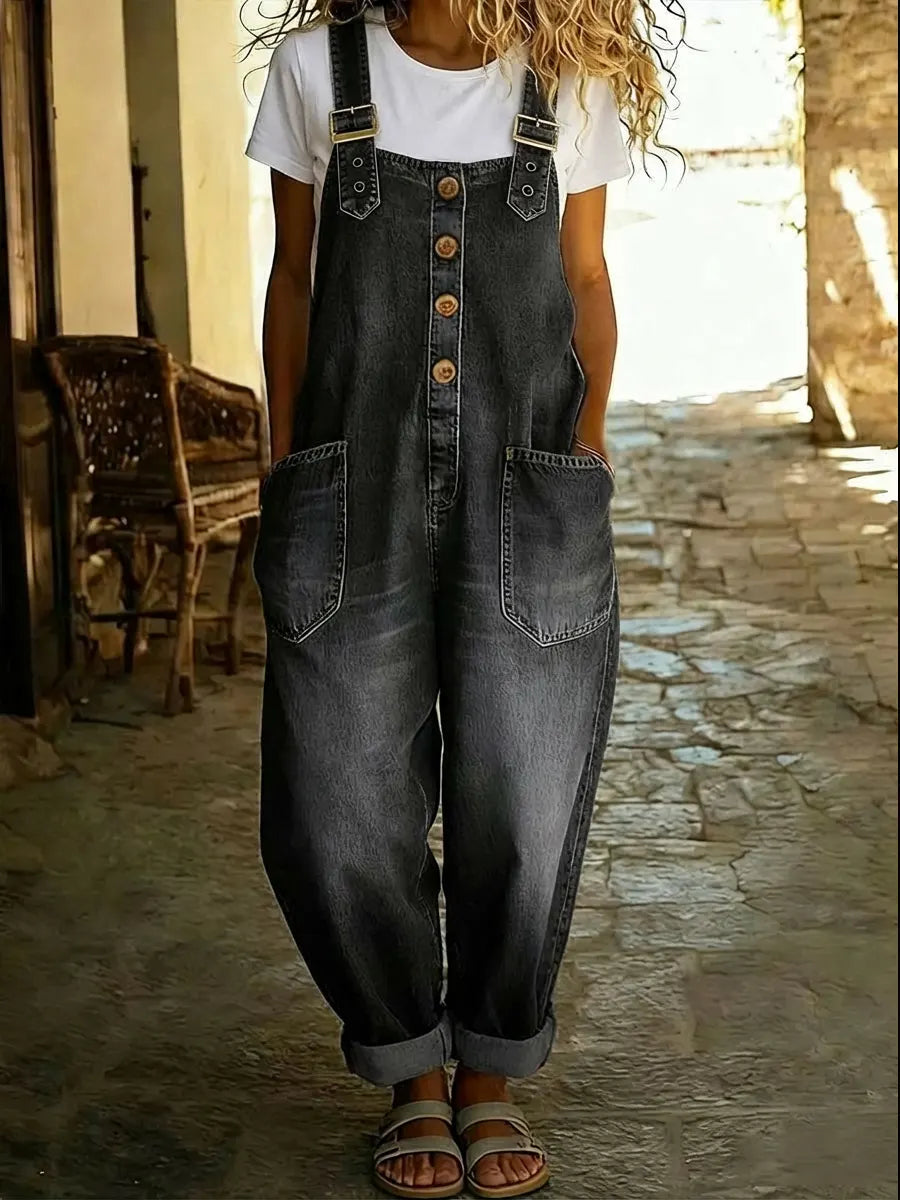 Women’s Wide Leg Denim Overall Jumpsuit