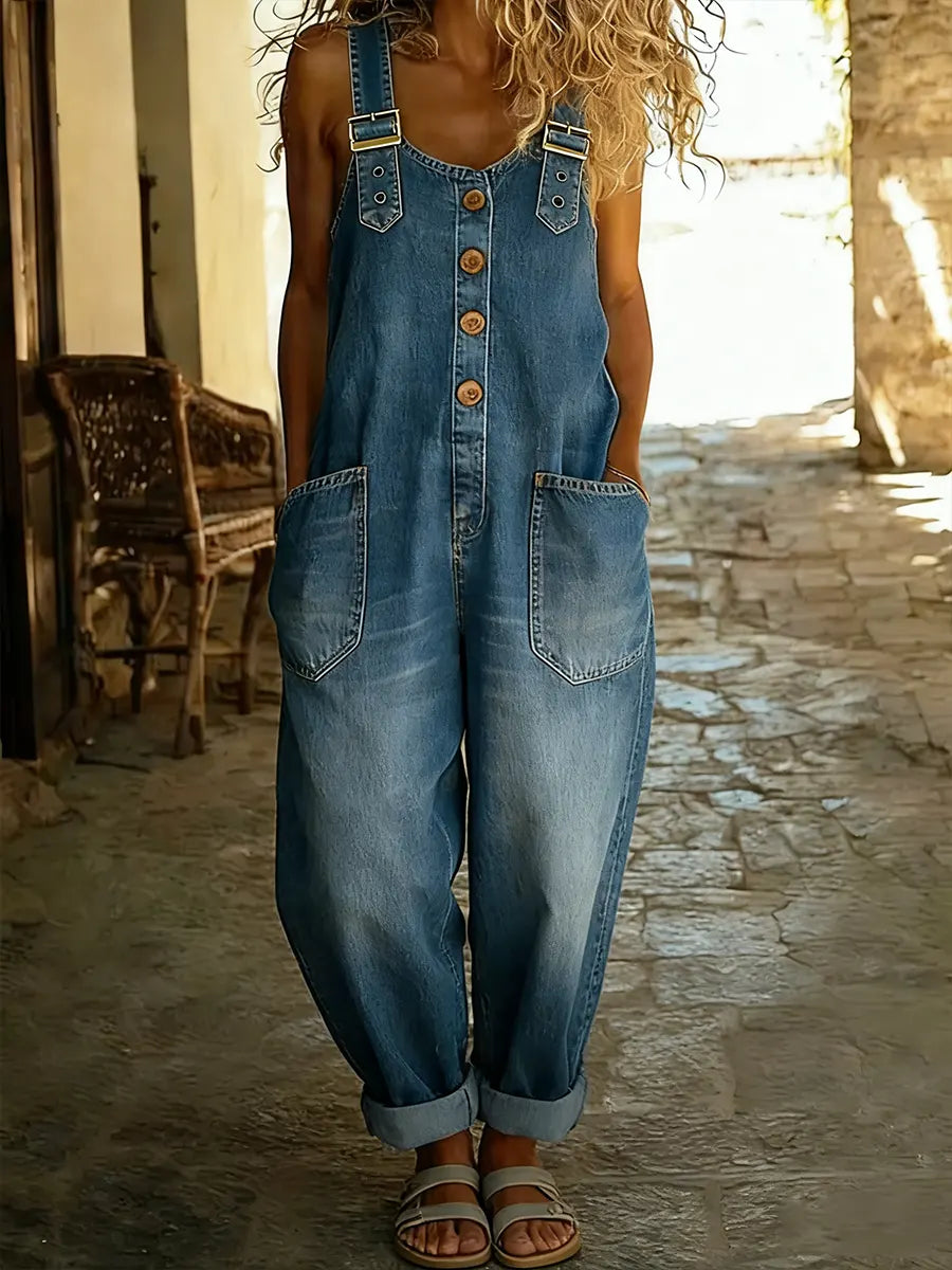 Women’s Wide Leg Denim Overall Jumpsuit