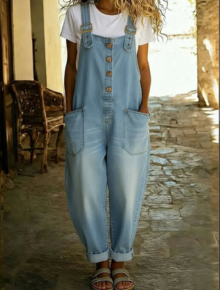 Women’s Wide Leg Denim Overall Jumpsuit
