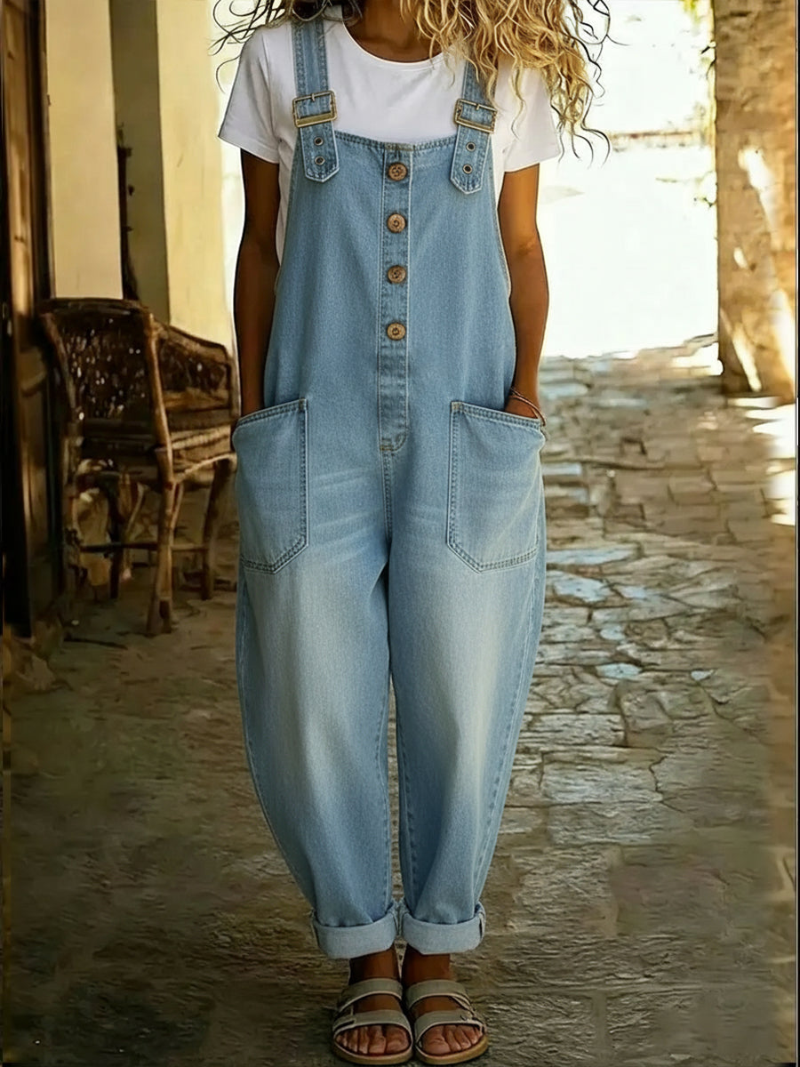 Women’s Wide Leg Denim Overall Jumpsuit