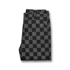 Men’s Check-Pattern Denim Trousers in Black