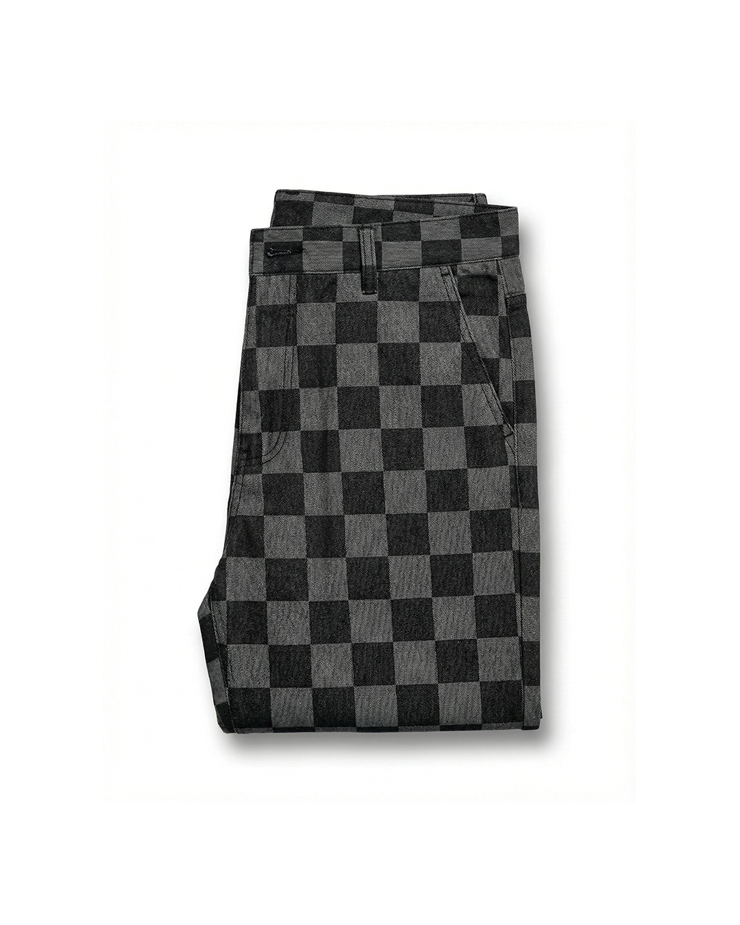 Men’s Check-Pattern Denim Trousers in Black