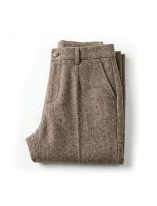 Men’s Tailored Herringbone Trousers in Brown