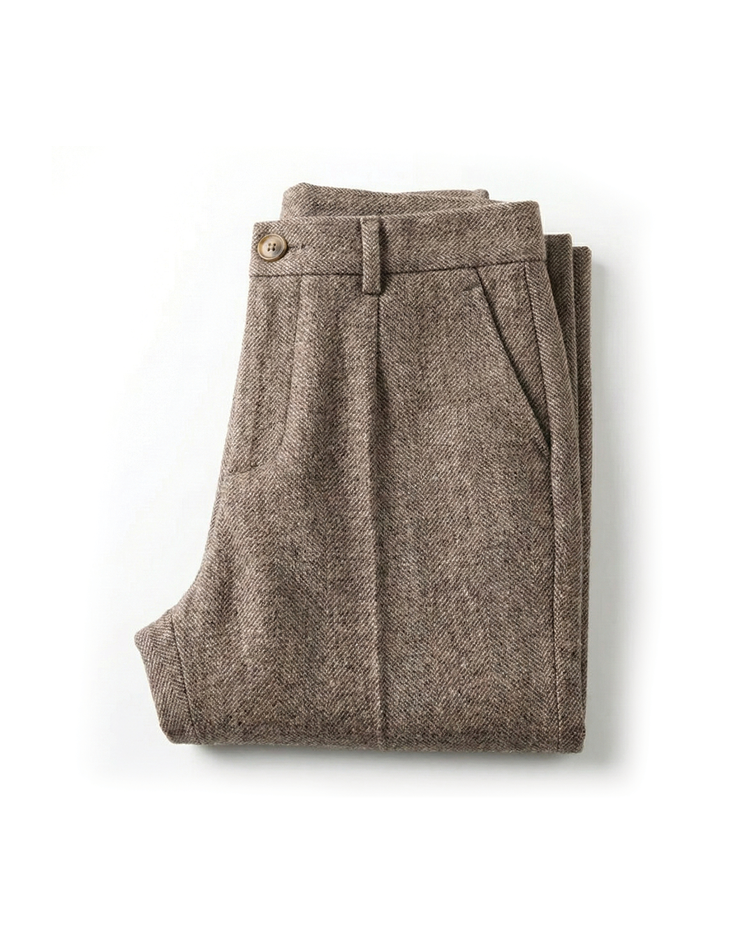Men’s Tailored Herringbone Trousers in Brown
