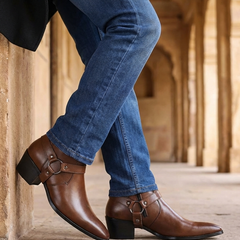 Men’s Chisel-Toe Leather Harness Boots