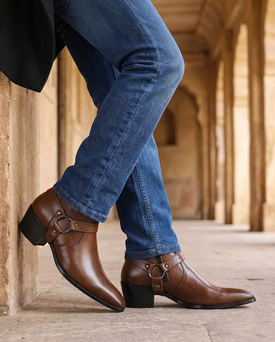 Men’s Chisel-Toe Leather Harness Boots