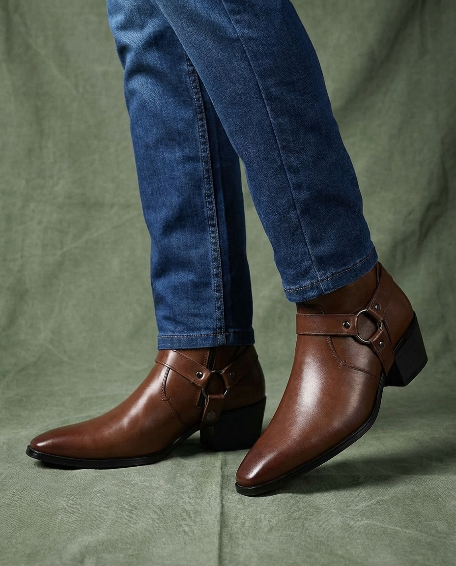 Men’s Chisel-Toe Leather Harness Boots