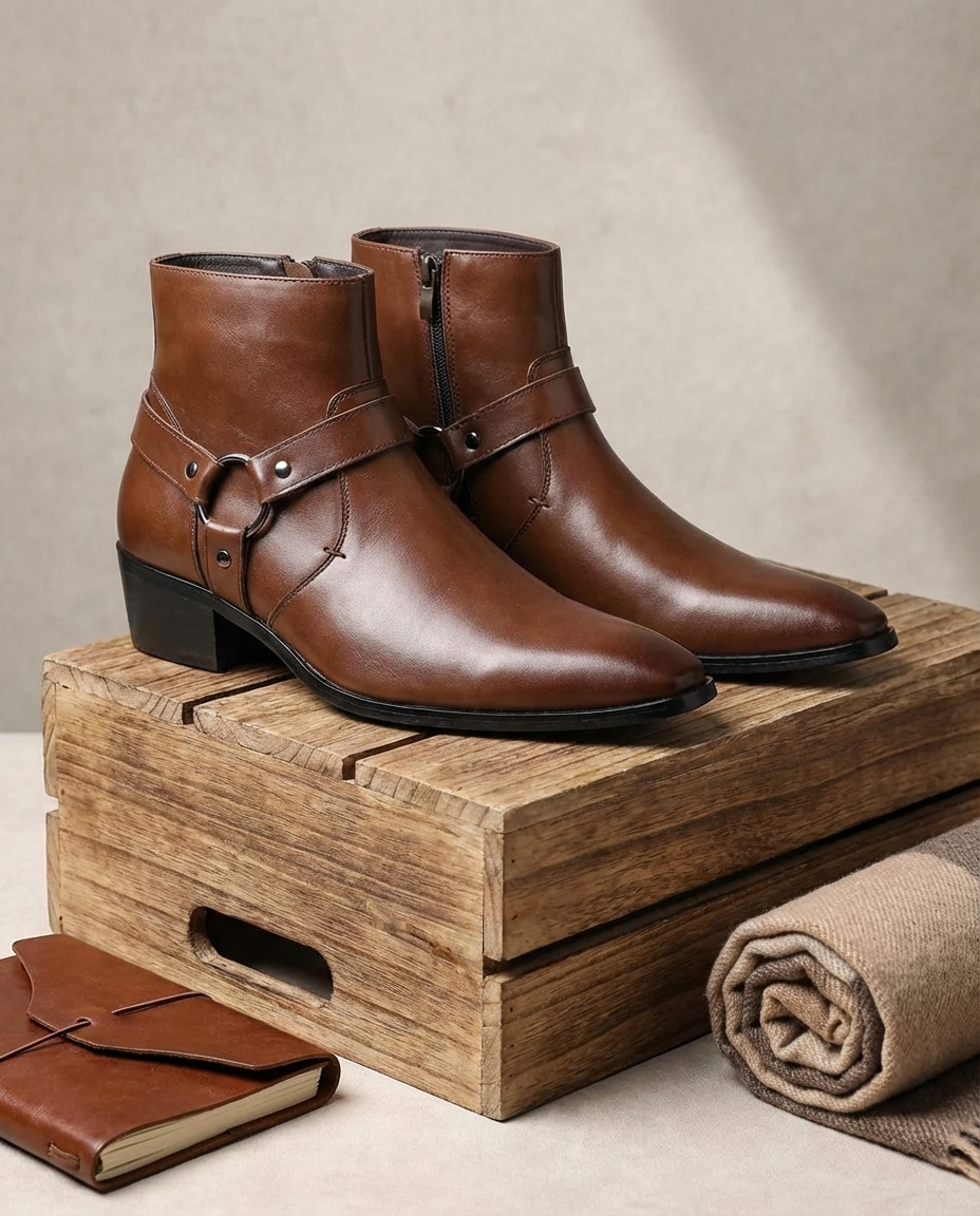 Men’s Chisel-Toe Leather Harness Boots