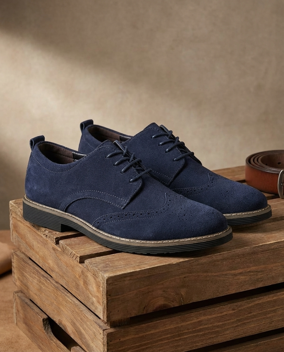 Men’s Suede Wingtip Lug-Sole Brogues