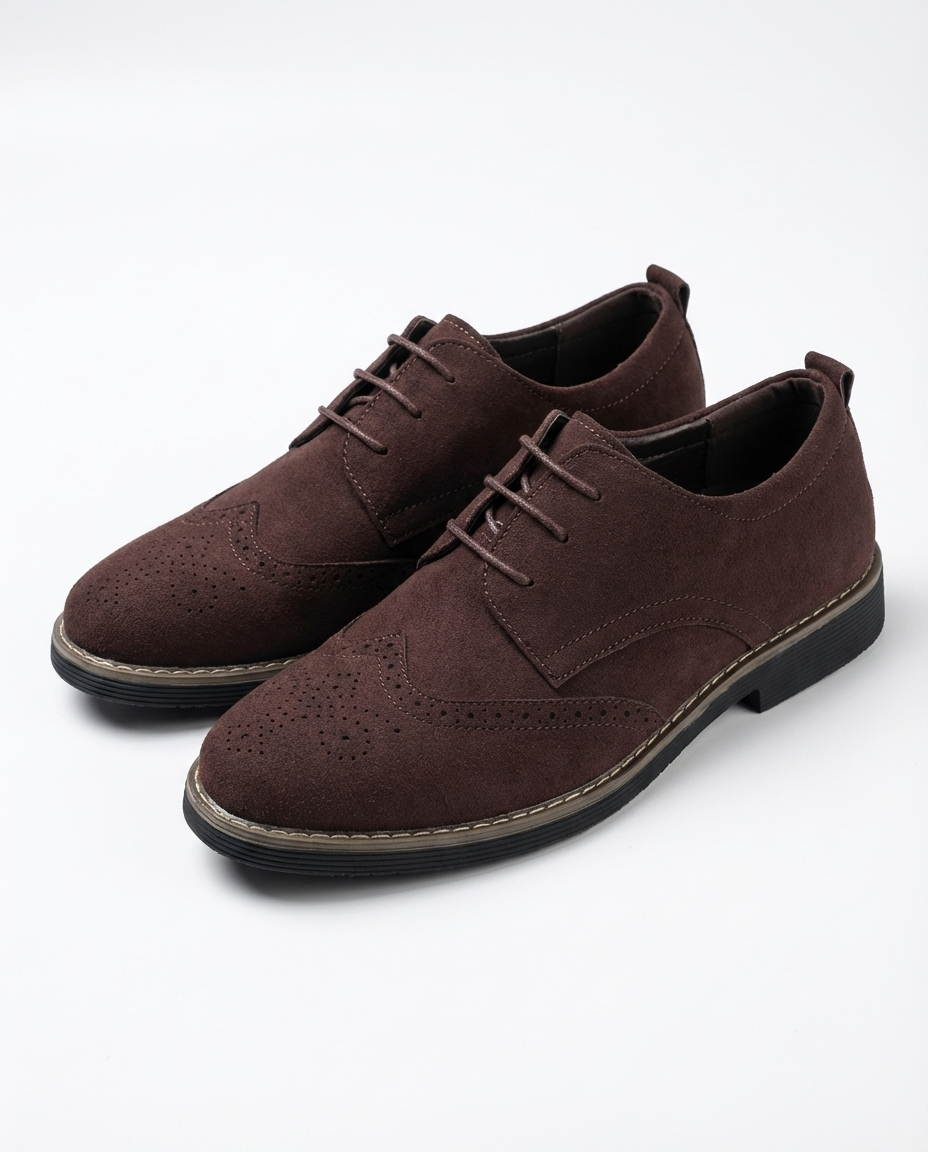 Men’s Suede Wingtip Lug-Sole Brogues in Brown
